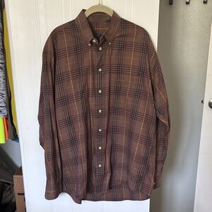 Burberry Men's Brown and Yellow Plaid Shirt L